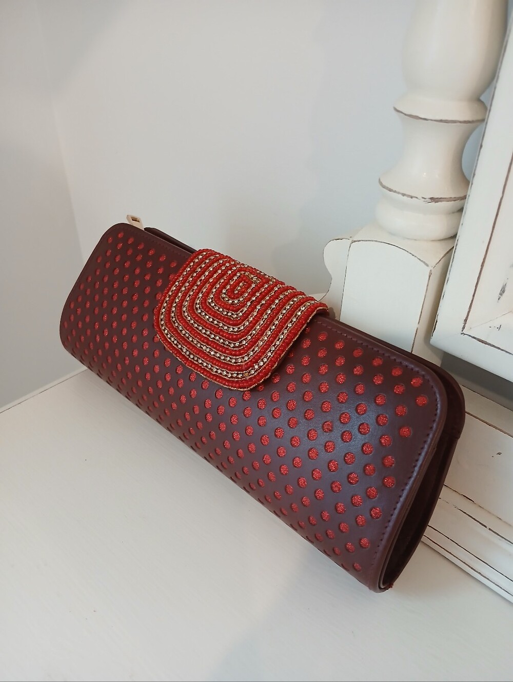 NEW✨️Elegant Aarong Burgundy Clutch with Beaded Flap